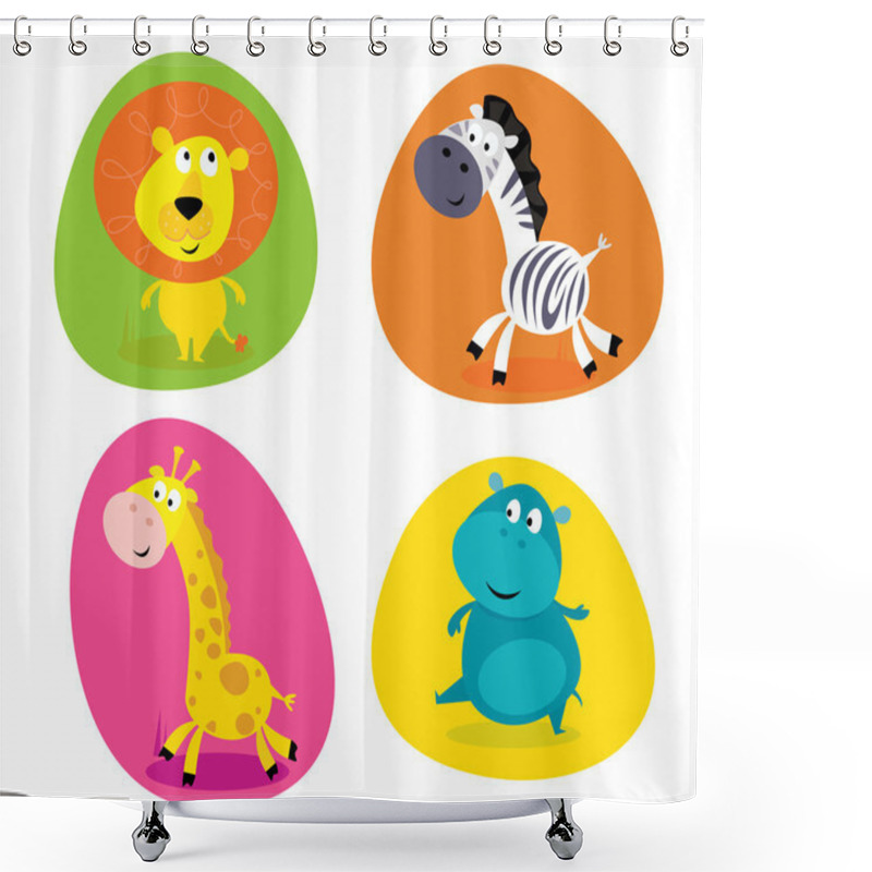 Personality  Cute Safari Animals Set - Lion, Zebra, Giraffe And Hippo Shower Curtains