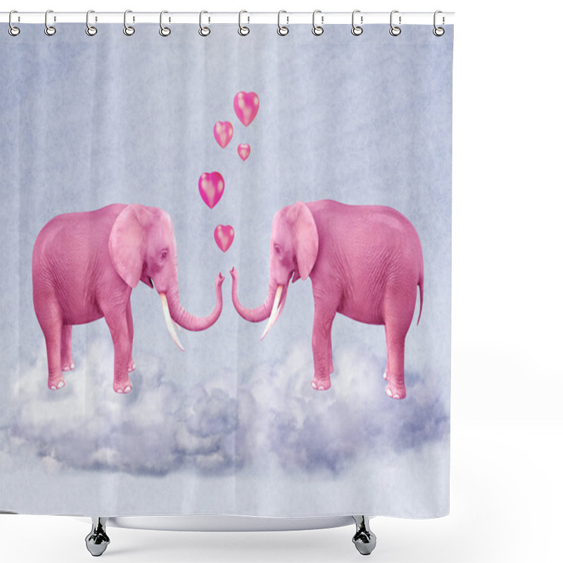 Personality  Two Pink Elephants In Love. Shower Curtains