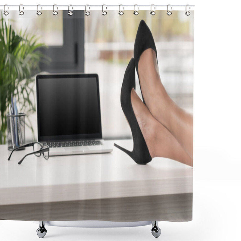 Personality  Businesswoman Legs Crossed On Table Shower Curtains