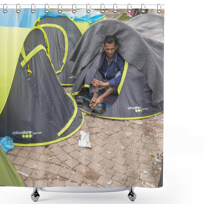 Personality  Unidentified War Refugee Near The Tents Shower Curtains