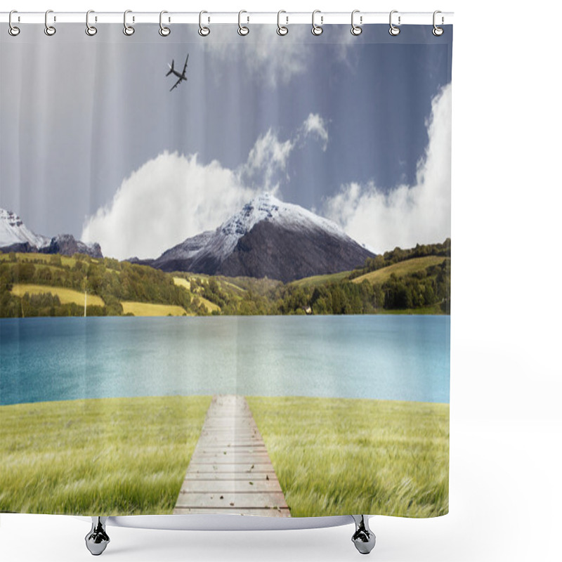 Personality  Composite Image Of Graphic Airplane Shower Curtains