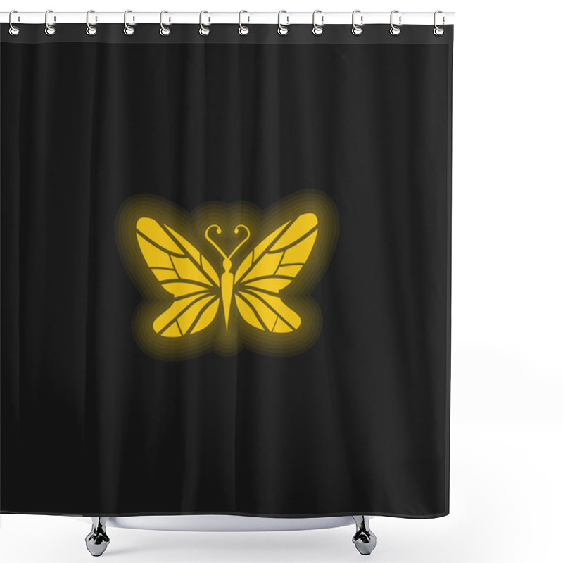 Personality  Black Butterfly Top View With Lines Wings Design Yellow Glowing Neon Icon Shower Curtains