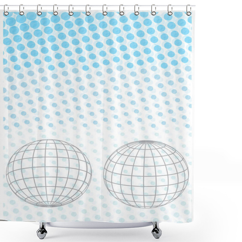 Personality  Simple Modern Flat Design With Earth Globe Models On Blue Polka Dots Background Shower Curtains