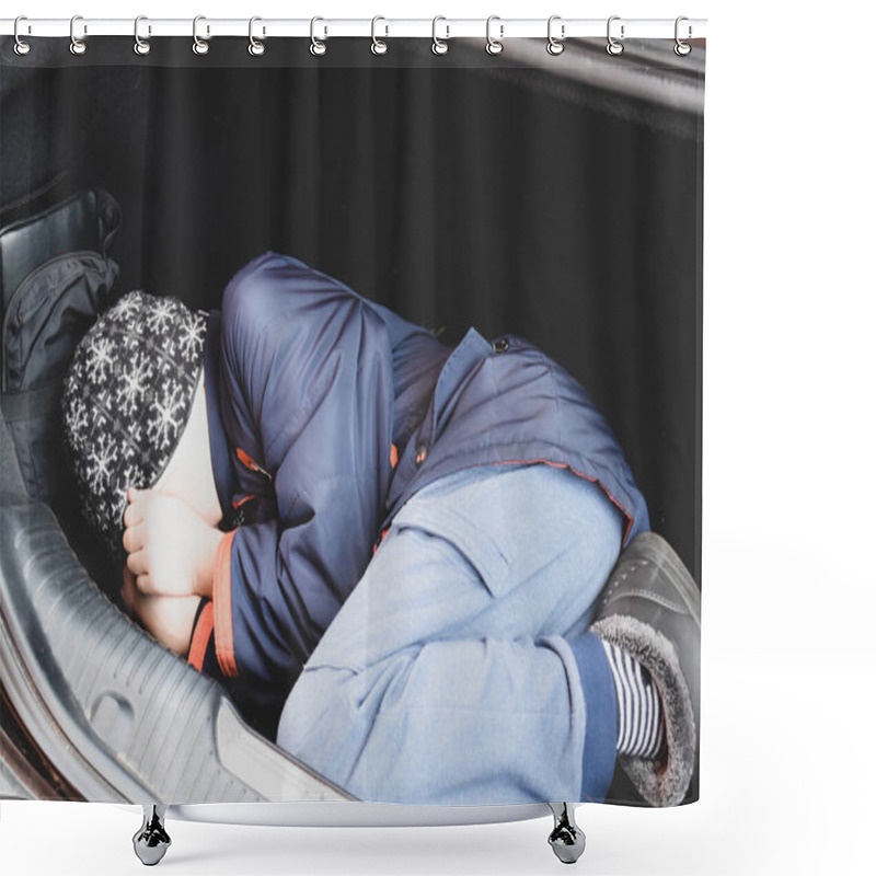 Personality  Stealing Children. The Boy Prisoner In The Car. Danger And Kids Shower Curtains