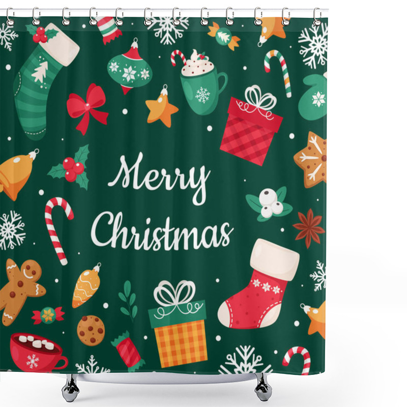 Personality  Merry Christmas Card. Christmas Elements Collection. Vector Illustration. Shower Curtains