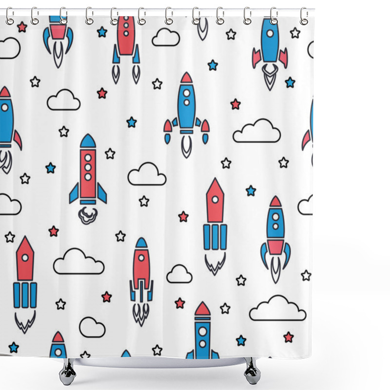 Personality  Rocket Seamless Pattern In Cartoon Style Shower Curtains