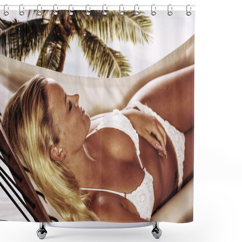 Personality  Young Beautiful Woman Relaxing In The Hammock Shower Curtains