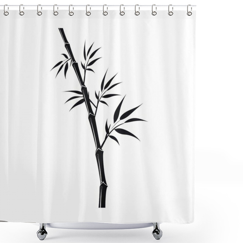 Personality  A Minimalist Black And White Illustration Of A Bamboo Stalk With Delicate Leaves, Exuding Tranquility And Nature's Elegance. Shower Curtains