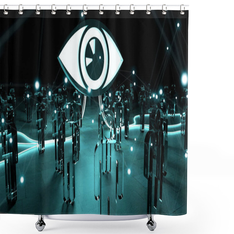 Personality  Big Eye Watching A Group Of People 3D Rendering Shower Curtains