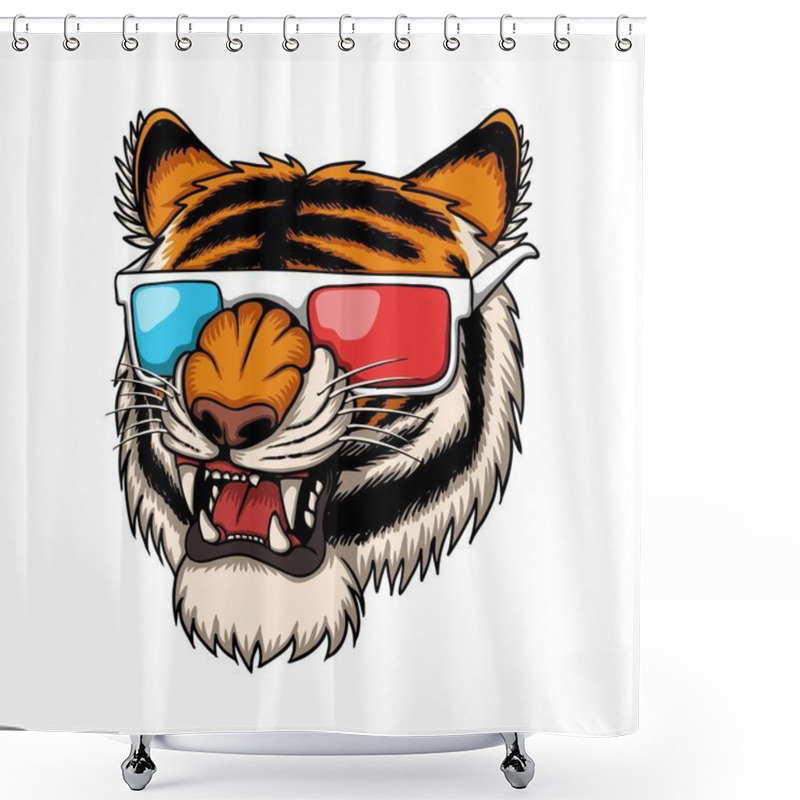 Personality  Tiger Wearing 3d Eyeglasses For Your Company Or Brand Shower Curtains