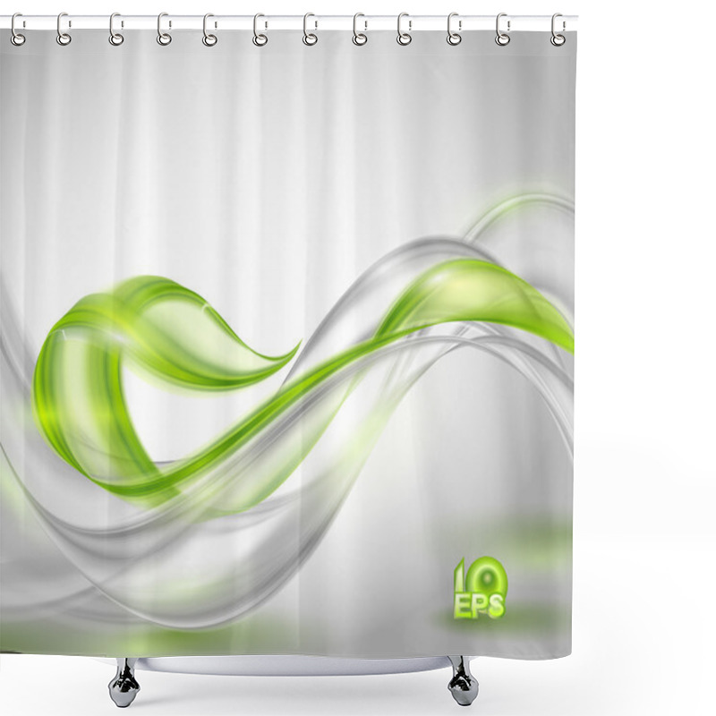 Personality  Abstract Gray Waving Background With Green Element Shower Curtains