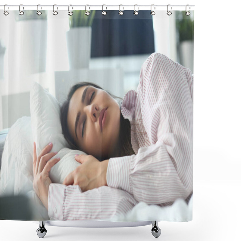 Personality  Beautiful Indian Woman Peacefully Lying Shower Curtains