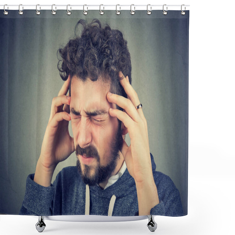 Personality  Stressed Young Man Having Headache Shower Curtains