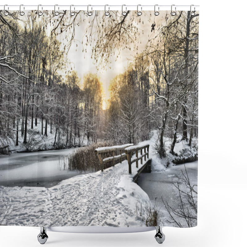 Personality  Wooden Bridge Under Snow Shower Curtains