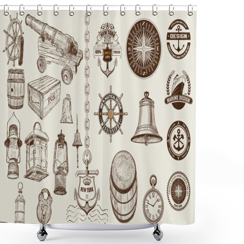 Personality  Set Of Marine And Nautical Elements. Vector Shower Curtains