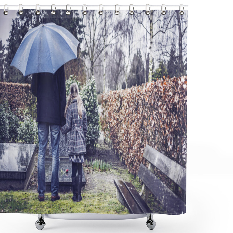 Personality  Father And Daughter At Grave Shower Curtains