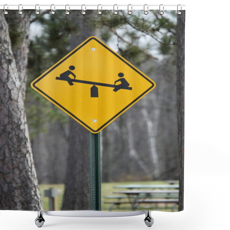 Personality  Caution Children At Play Teeter Totter Sign Shower Curtains