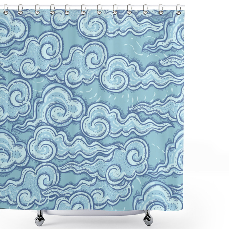 Personality  Seamless Pattern With Waves Shower Curtains