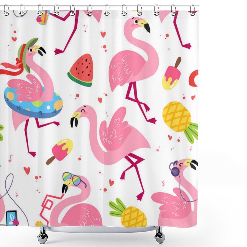 Personality  Summer Seamless Pattern With Flamingos. Shower Curtains