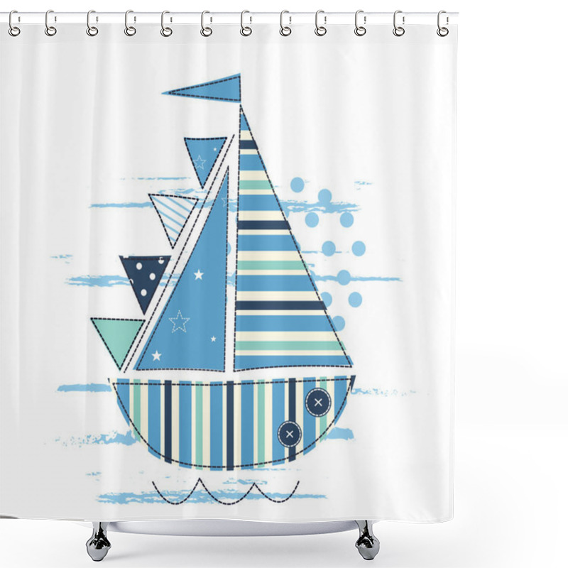 Personality  Vector Illustration With Cute Sailing Ship For Kids Design Shower Curtains