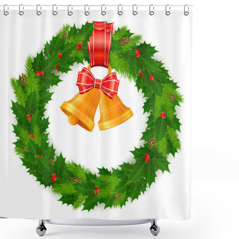 Personality  Holly Berry Wreath With Bell Shower Curtains