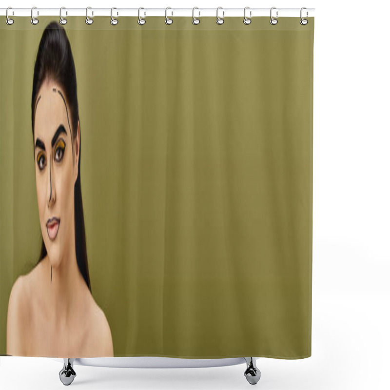 Personality  A Stunning Brunette Woman In Pop Art Makeup On Her Face Shower Curtains