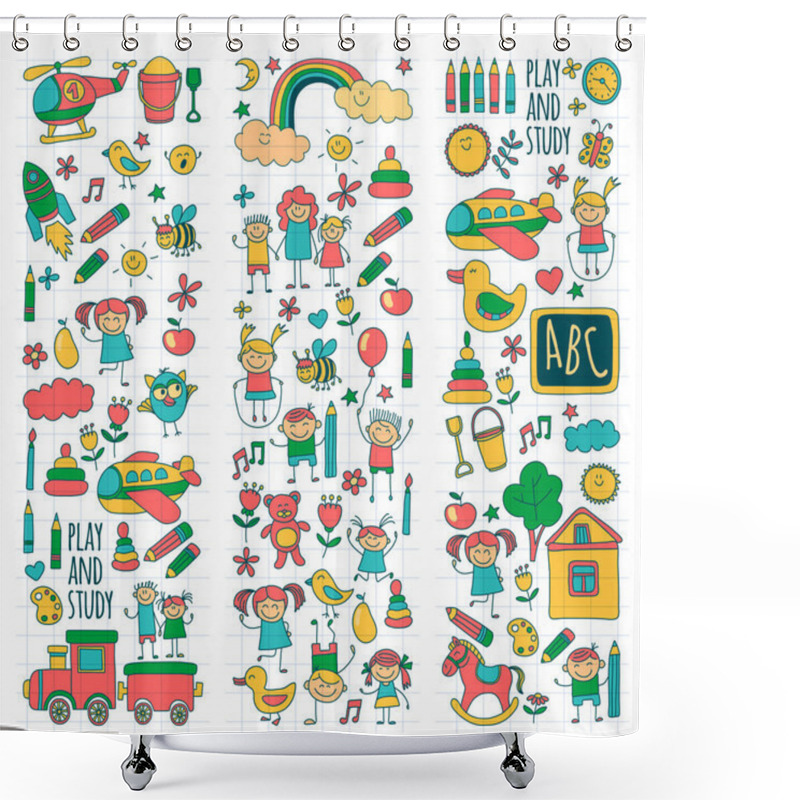 Personality  Vector Set Of Kindergarten Images Shower Curtains