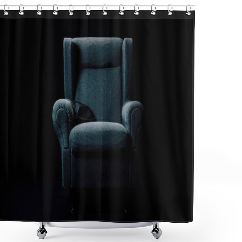 Personality  Grey, Soft Armchair Isolated On Black With Lightening Shower Curtains