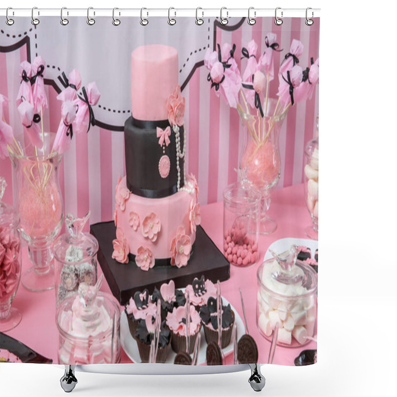 Personality  Table with tasty sweets  shower curtains