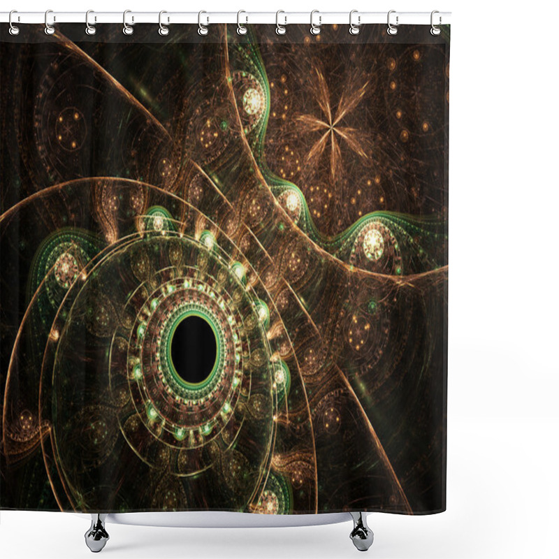 Personality  Shiny Gold And Green Fractal Clockwork, Digital Artwork For Creative Graphic Design Shower Curtains