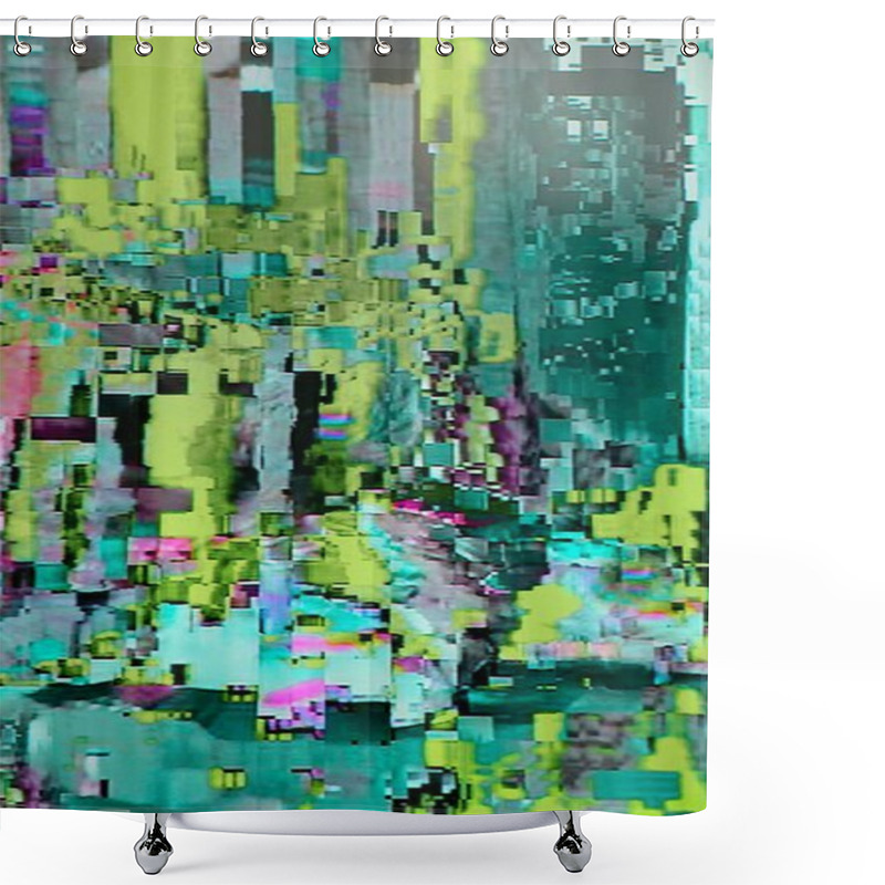 Personality  Abstract Blue Green Digital TV Glitch Texture Shower Curtains