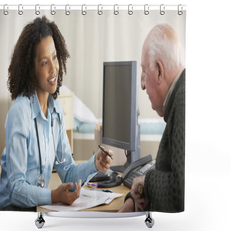 Personality  Female Doctor With Senior Male Patient Shower Curtains