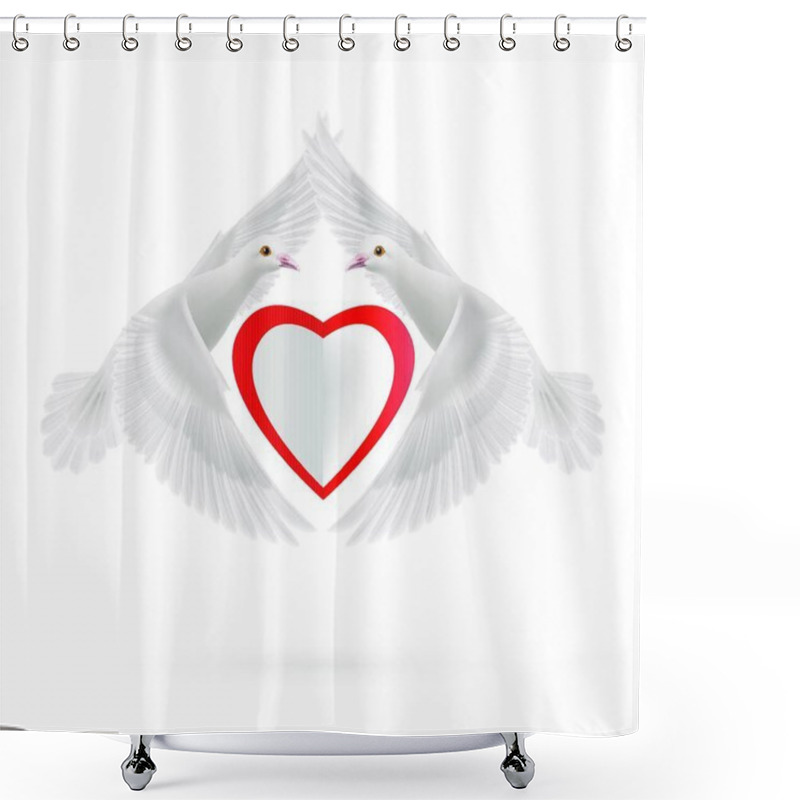 Personality  White Heart Between Two  White Flying Doves Shower Curtains