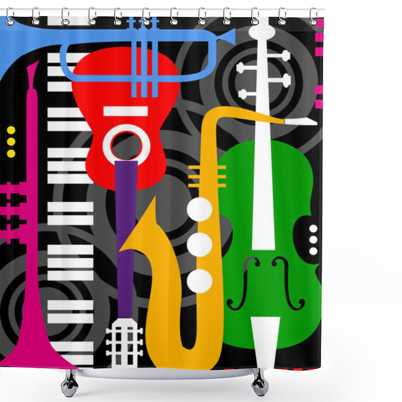 Personality  Music Instruments On Black Shower Curtains