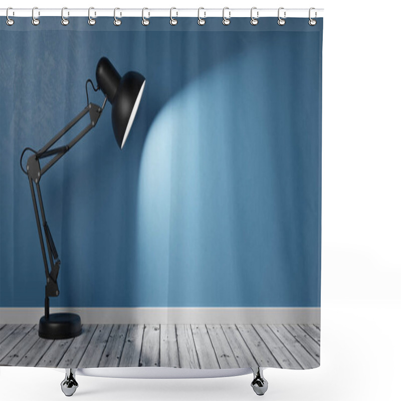 Personality  Powered On Black Desk Lamp On Wooden Floor In The Room Shower Curtains