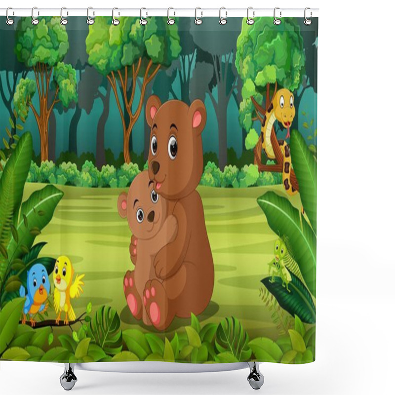 Personality  Bear And Baby Bear In The Forest Shower Curtains