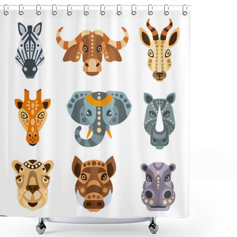 Personality  African Animals Stylized Geometric Portrait Set Shower Curtains