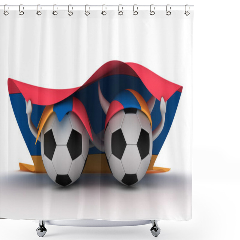 Personality  Two Soccer Balls Hold Armenia Flag Shower Curtains