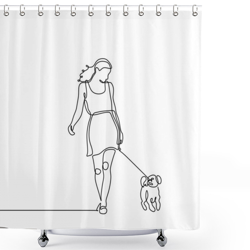 Personality  Continuous Line Drawing Of Dog And A Young Girl Walking Minimalist Design. A Concept Of Animal Pet With Care. Shower Curtains