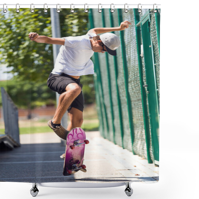 Personality  Handsome Young Man Skateboarding In The Street. Shower Curtains