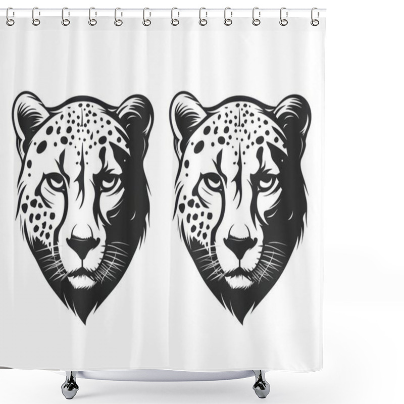 Personality  Stylized Black And White Illustration Of Two Fierce Cheetah Heads Facing Each Other. Shower Curtains