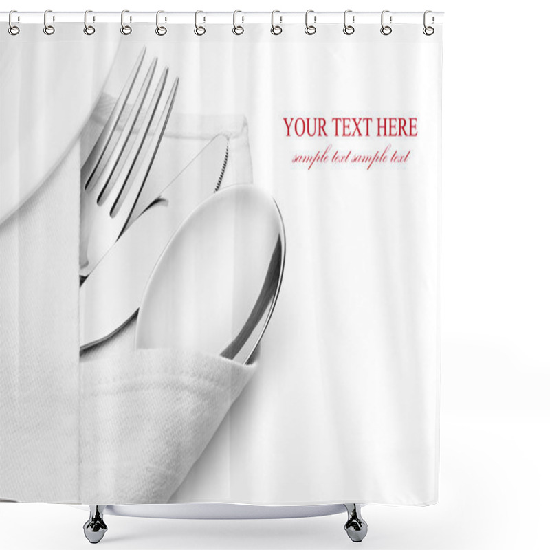 Personality  Knife, Fork And Spoon With Linen Serviette. Shower Curtains