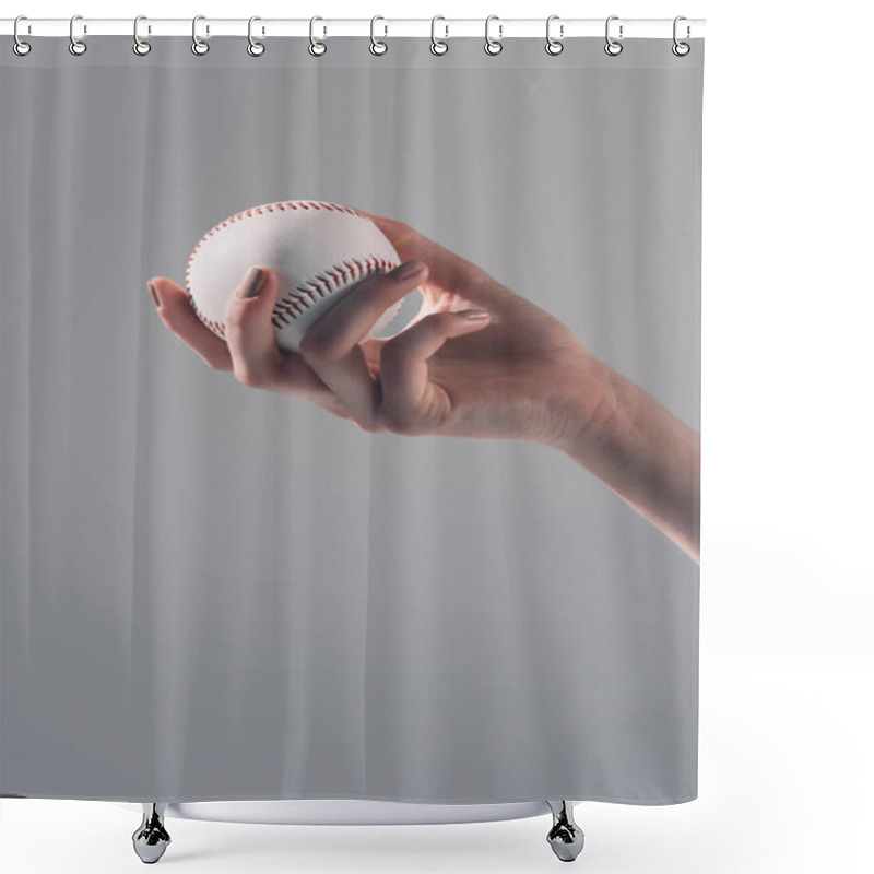 Personality  Young Woman With Baseball Ball  Shower Curtains