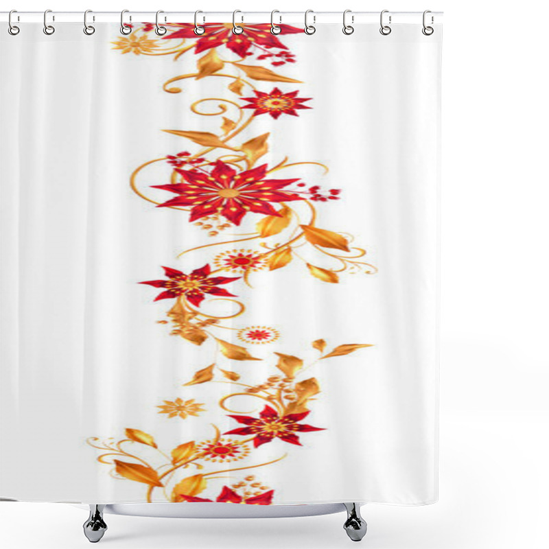 Personality  Floral Arrangement, Stylized Golden Leaves And Flowers, Shiny Berries, Delicate Curls, Geometric Shape, Paisley Elements, Seamless Pattern, 3d Rendering Shower Curtains