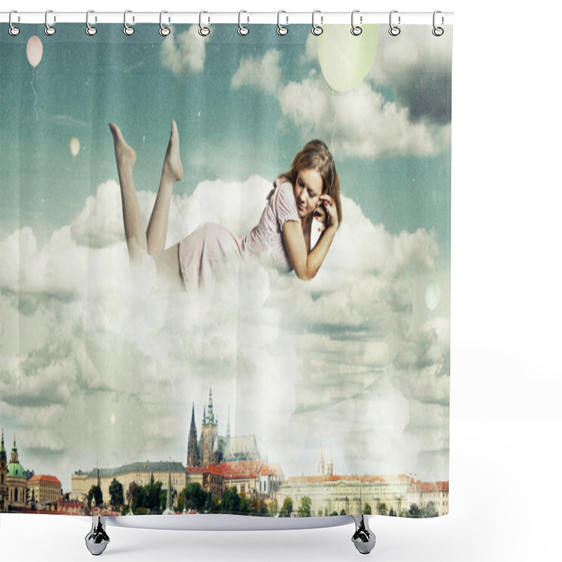 Personality  Beauty Woman Near The Clouds Shower Curtains