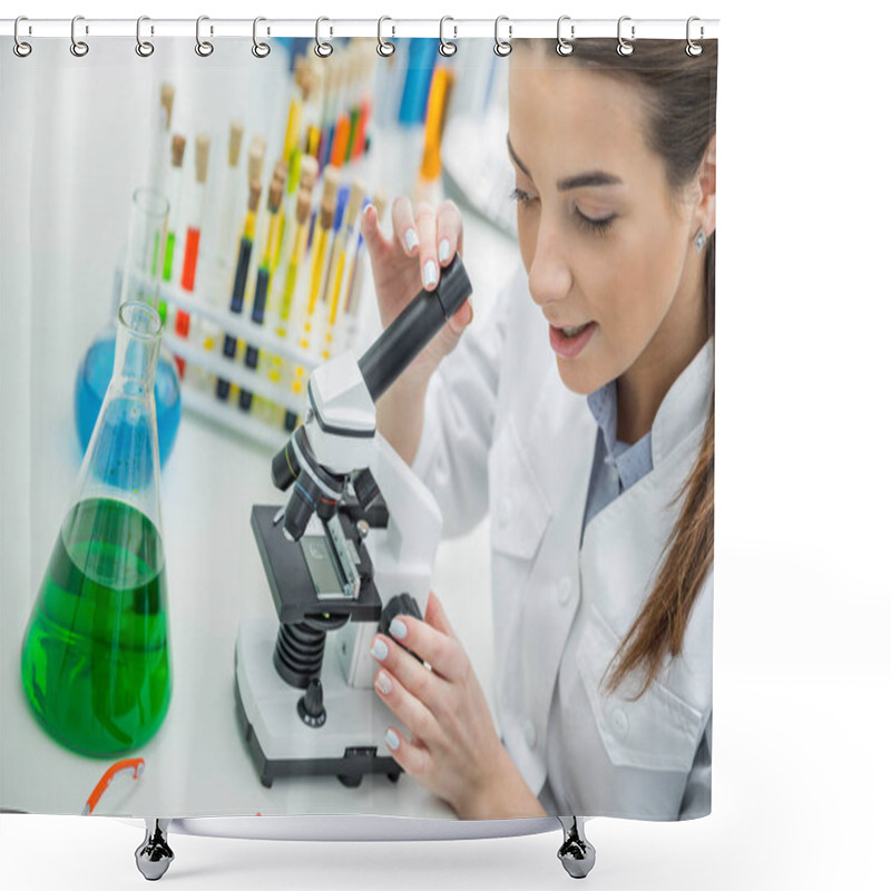 Personality  Female Scientist In Lab Shower Curtains