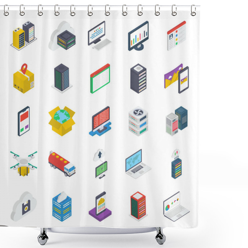 Personality  Web Layout Isometric Icons Pack Shower Curtains