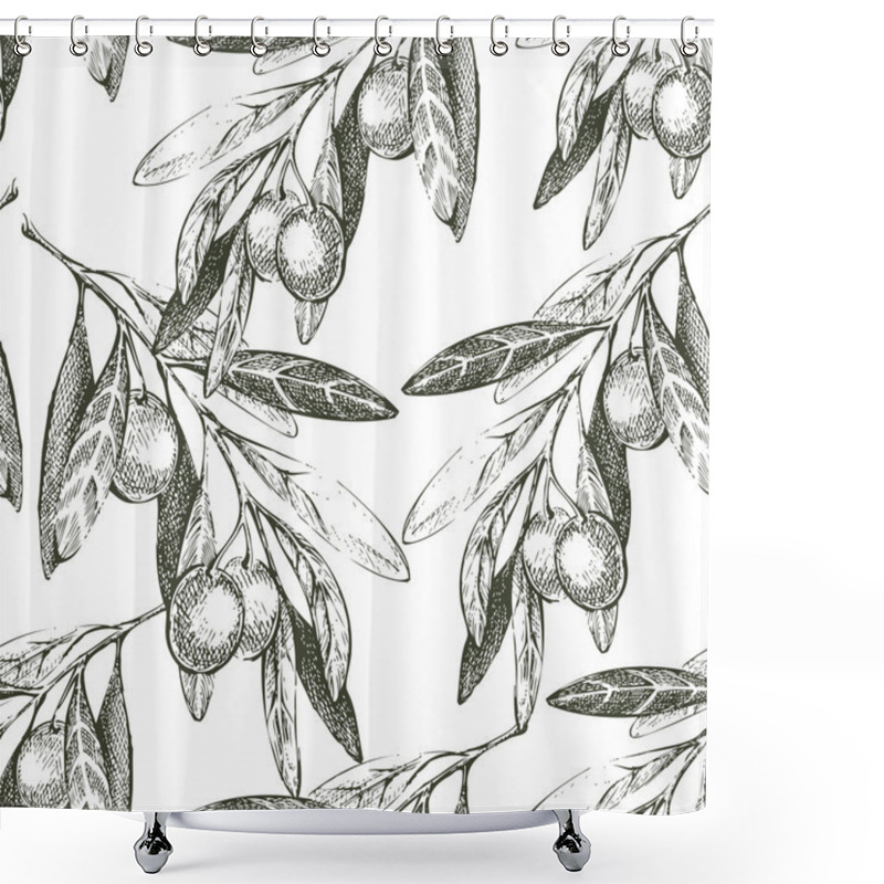 Personality  Seamless Pattern With Hand Drawn Olives Shower Curtains