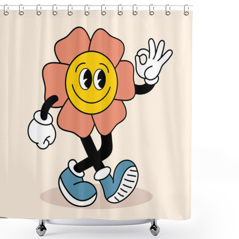 Personality  Cute Funky Hippie Flower. Retro 70s Atmosphere, Psychedelic Groove Element. Illustration In Cartoon Style, Vector Shower Curtains