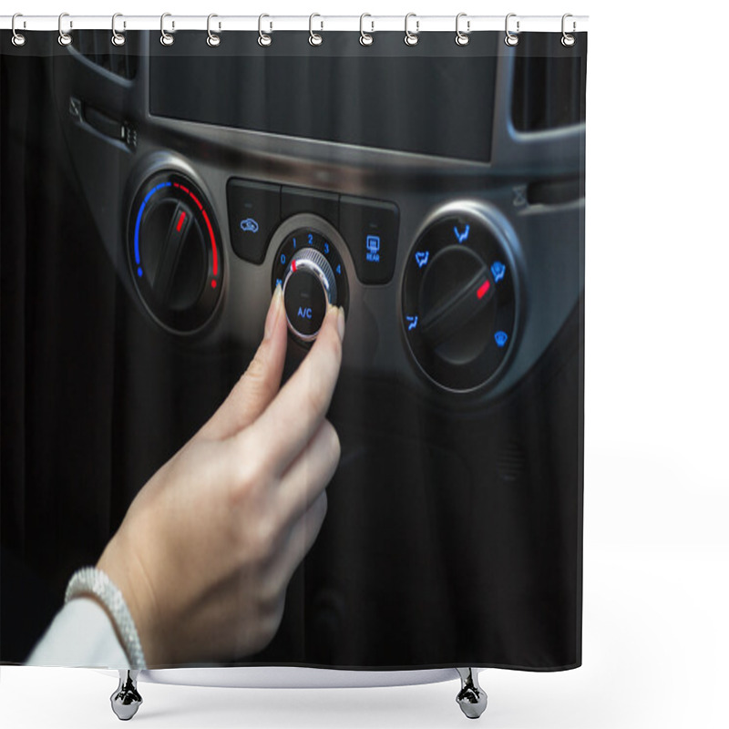 Personality  Woman Turning On Car Air Conditioning Shower Curtains